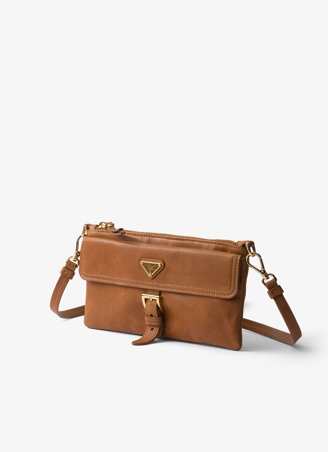 Prada Portemonnee van lamsleer met afneembare schouderriem - voorkant 2 bruin
