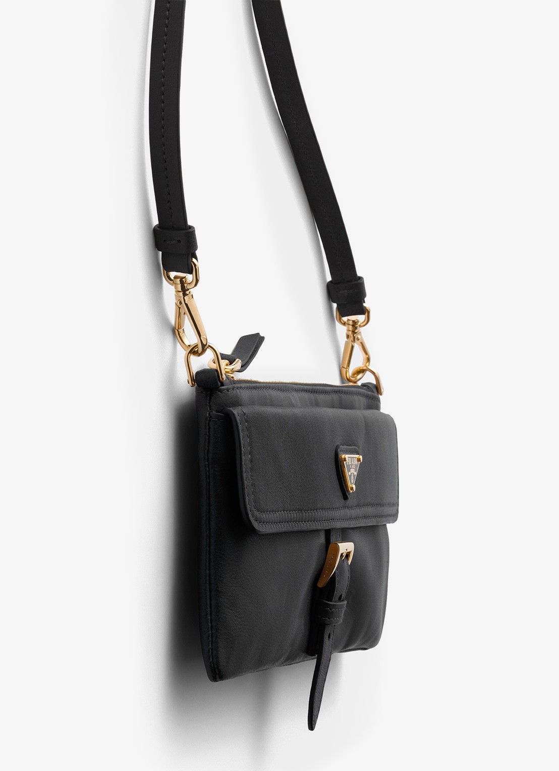 Prada Portemonnee van lamsleer met afneembare schouderriem - detail 4 zwart
