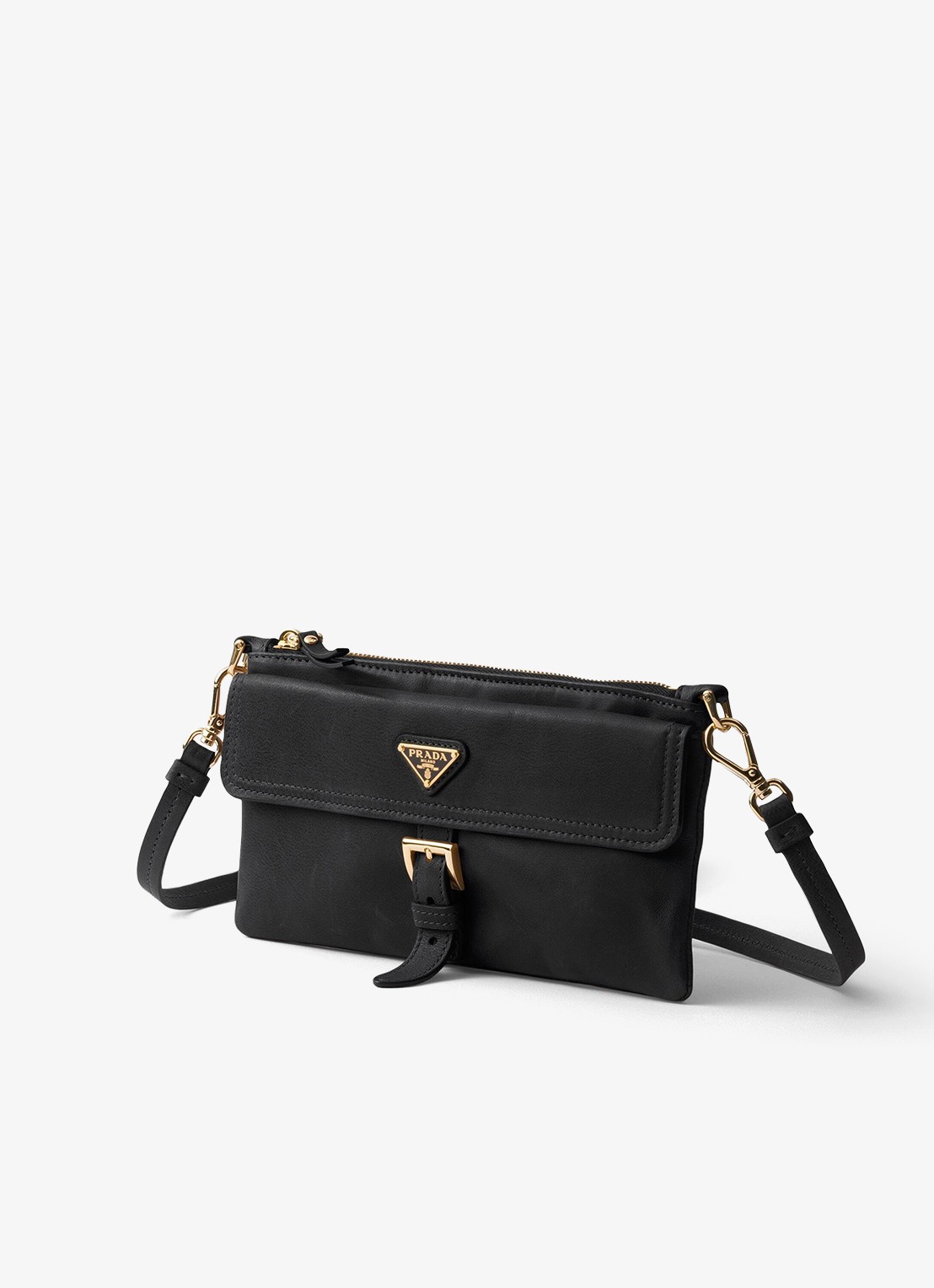 Prada Portemonnee van lamsleer met afneembare schouderriem - voorkant 2 zwart