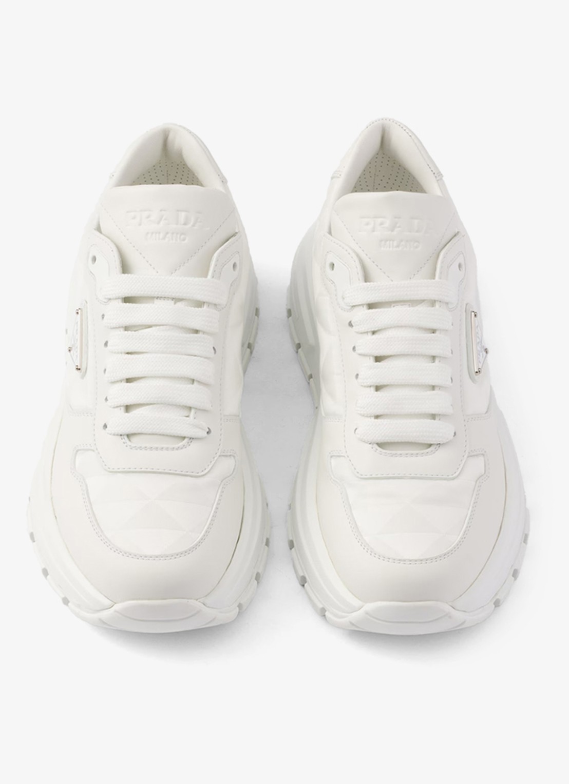 Prada Prax 01 Re-Nylon sneaker met leren details - detail wit