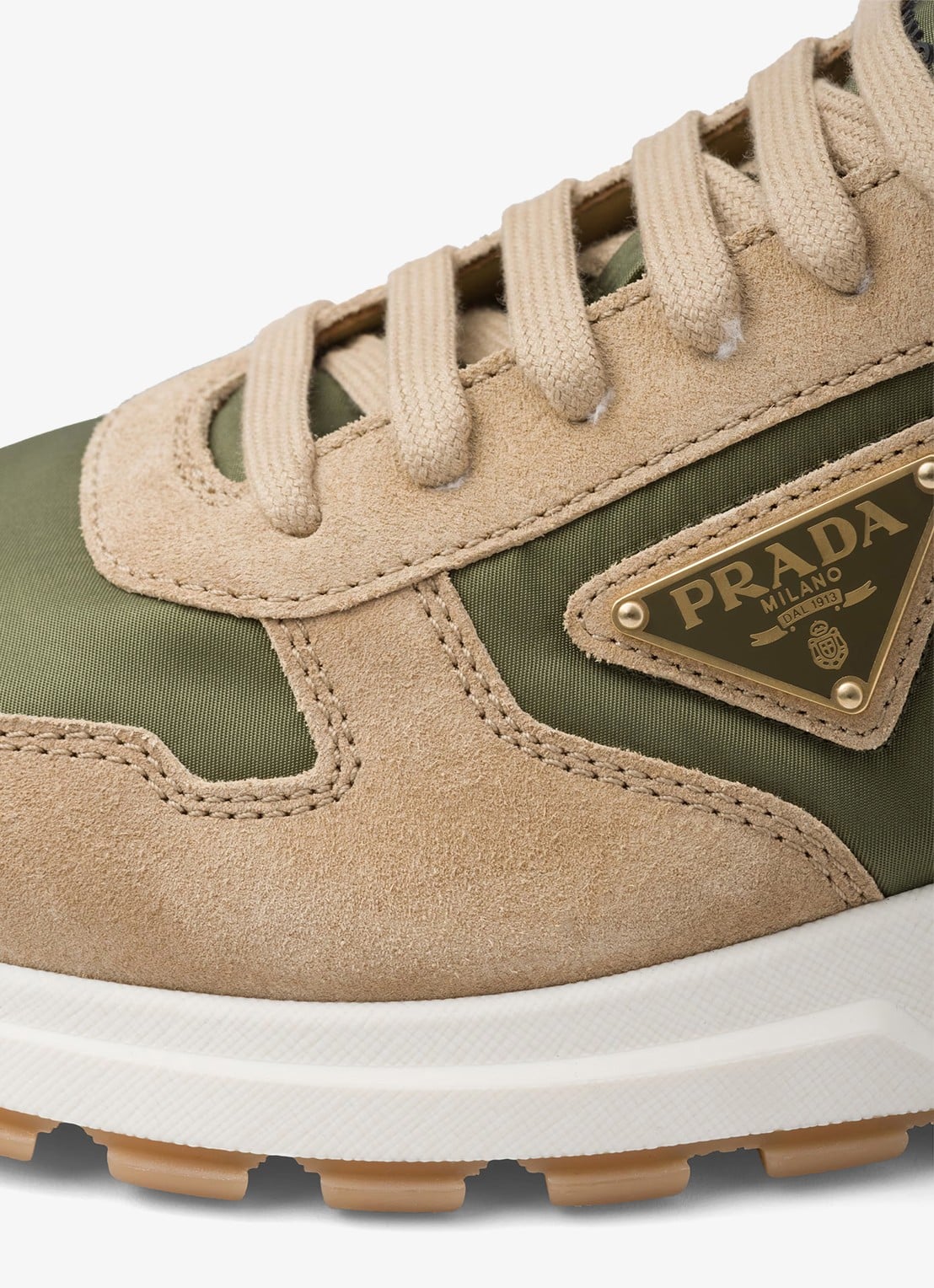 Prada Prax 01 Re-Nylon sneaker met suède details - detail 5 beige
