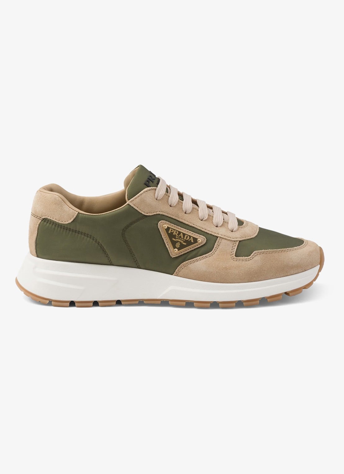 Prada Prax 01 Re-Nylon sneaker met suède details - voorkant 2 beige