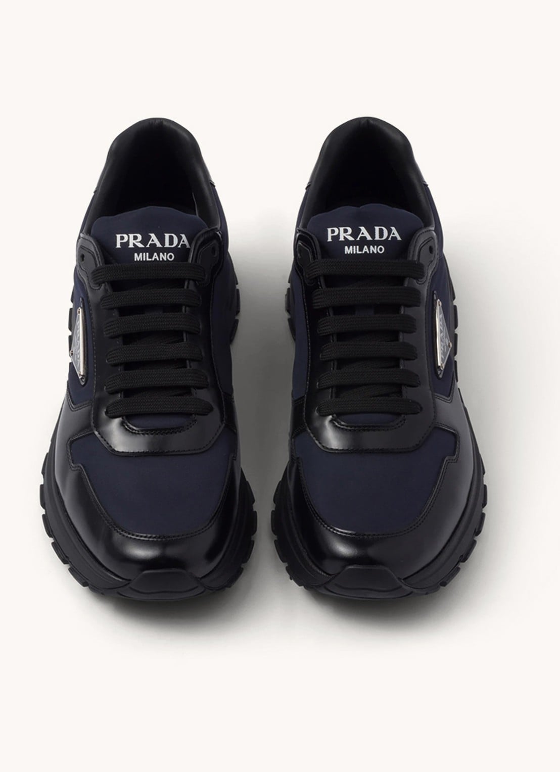 Prada Prax 01 Re-Nylon sneakers met leren details en logo - detail 3 donkerblauw