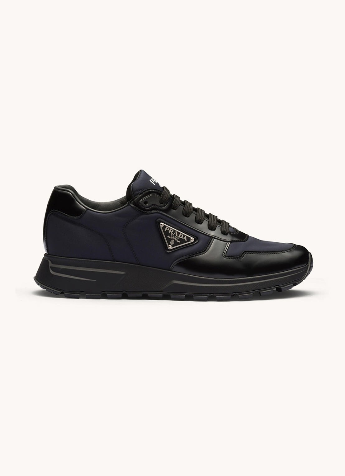 Prada Prax 01 Re-Nylon sneakers met leren details en logo - voorkant 2 donkerblauw