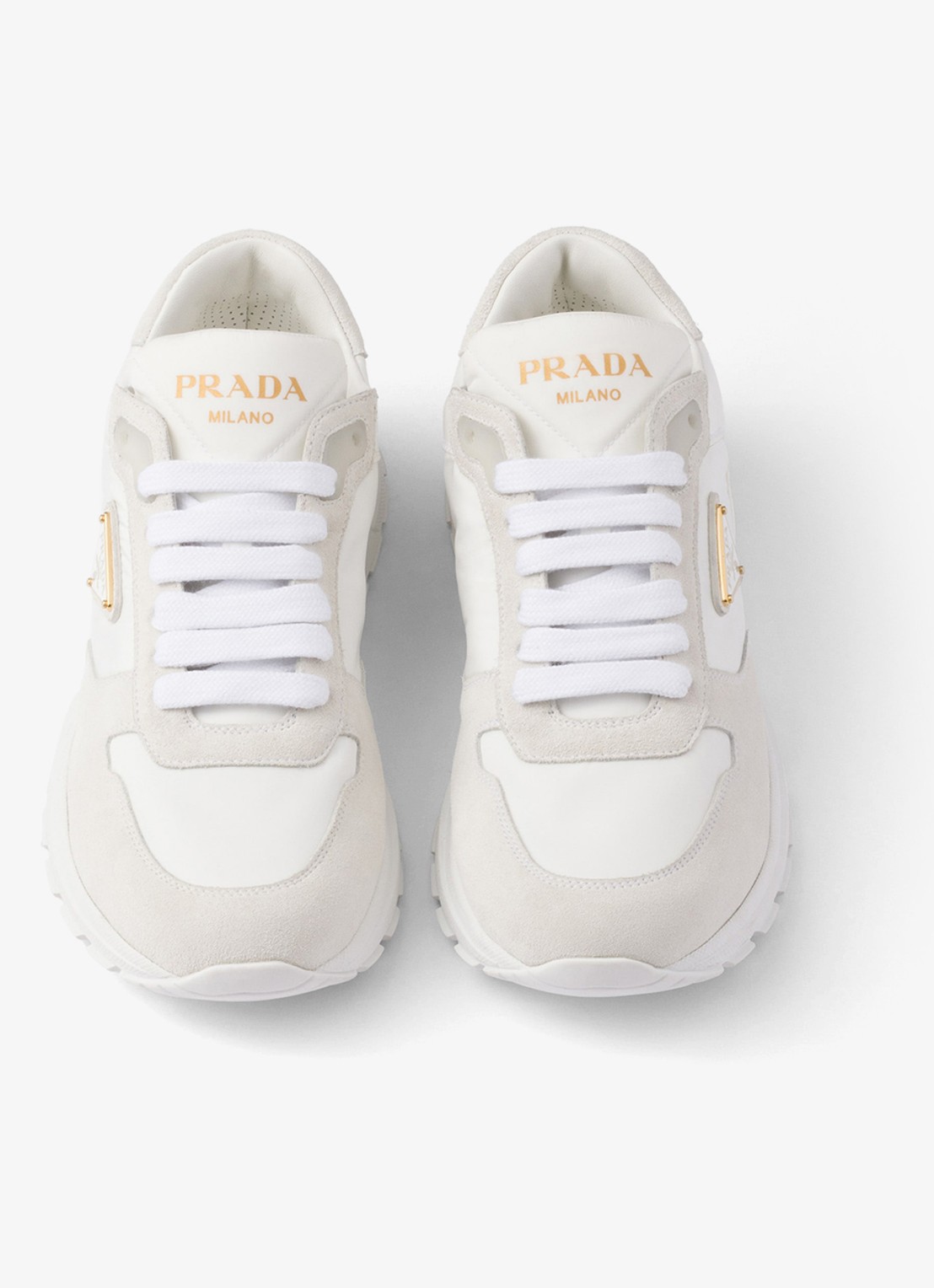 Prada Prax 2.0 Re-Nylon sneaker met suède details - detail 2 gebroken wit