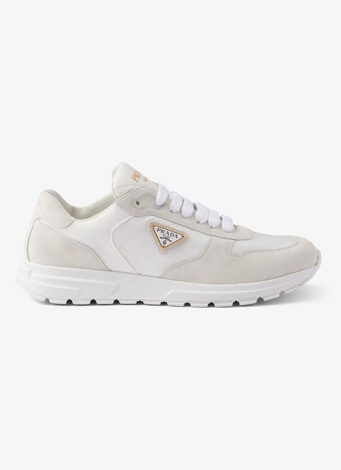 Prada Prax 2.0 Re-Nylon sneaker met suède details - voorkant 5 gebroken wit