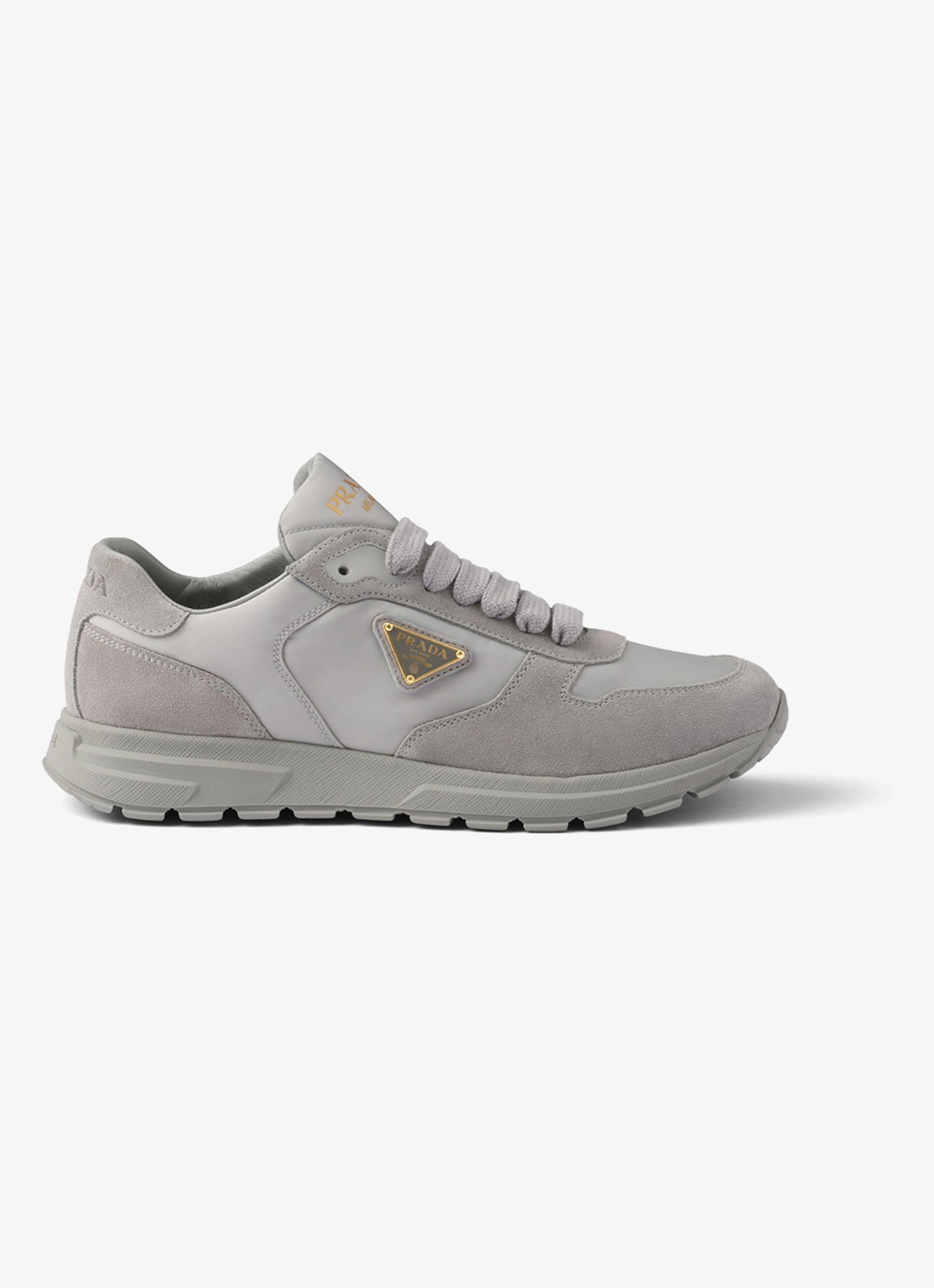 Prada Prax 2.0 Re-Nylon sneaker met suède details - voorkant 3 grijs