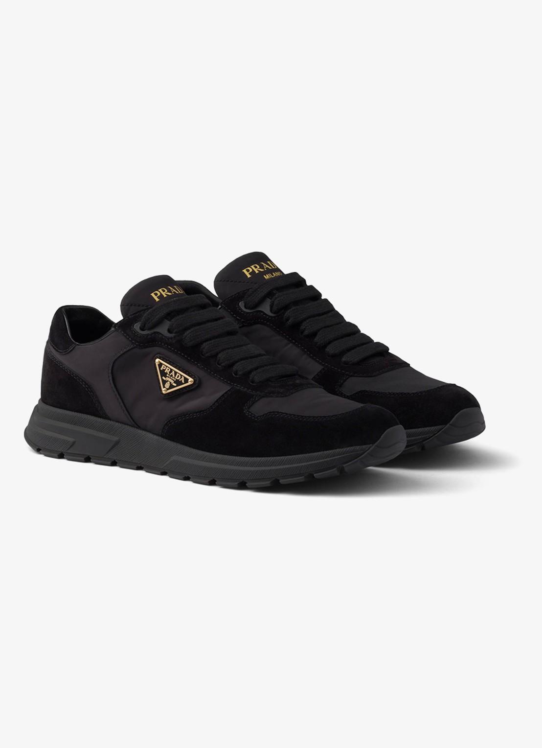 Prada Prax 2.0 Re-Nylon sneaker met suède details - voorkant zwart
