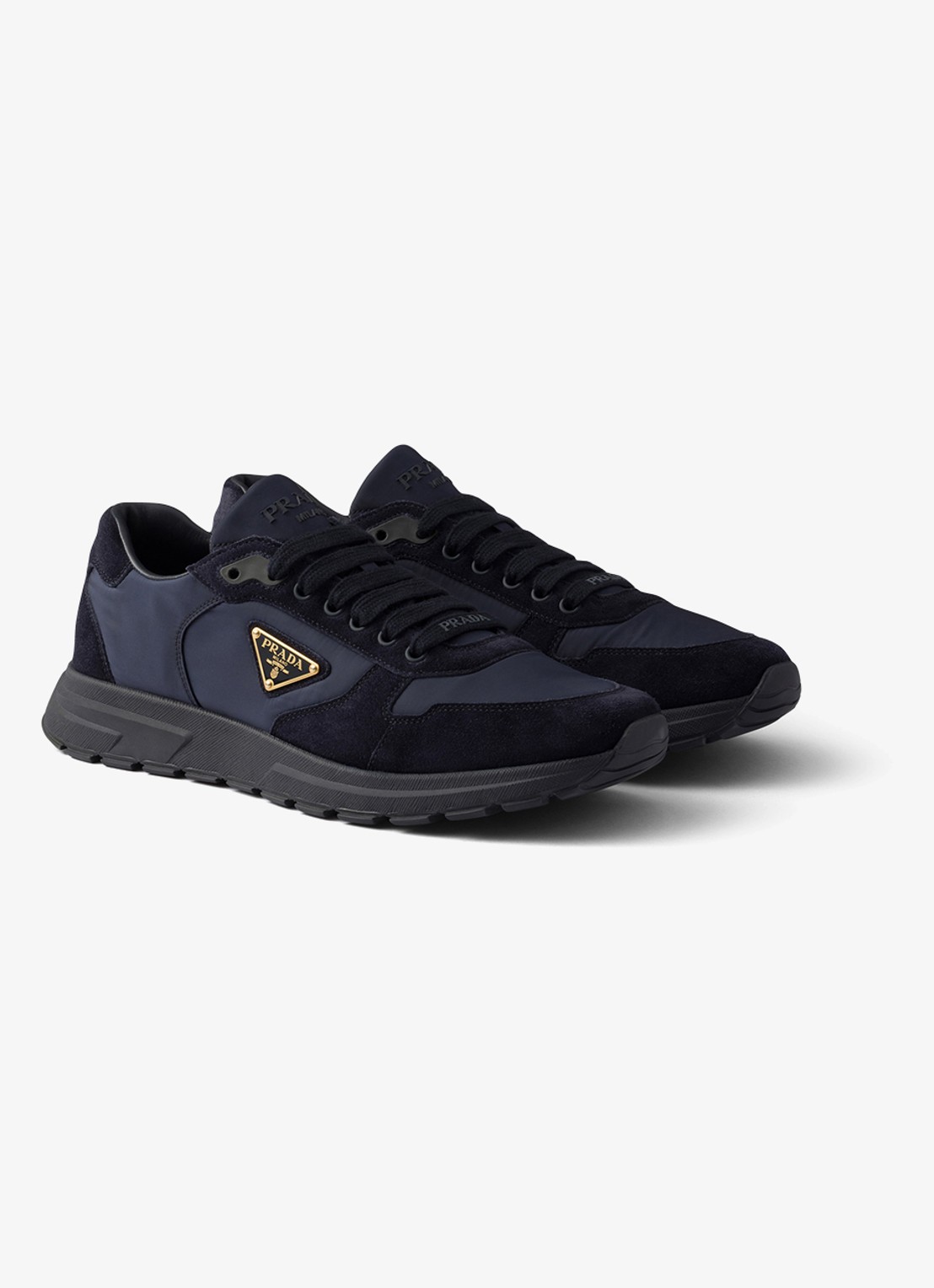 Prada Prax 2.0 Re-Nylon sneaker met suède details - voorkant 5 donkerblauw