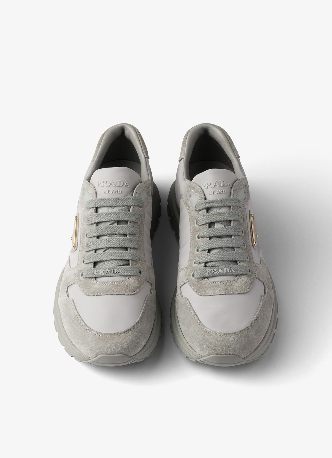 Prada Prax 2.0 Re-Nylon sneaker met suède details - detail grijs