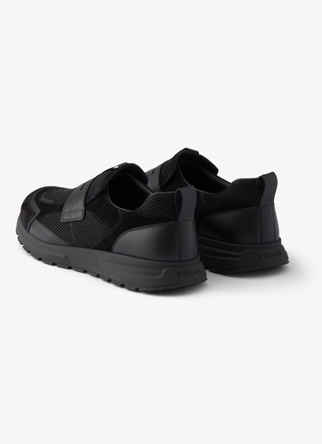 Prada Prax loafer van mesh met leren details - achterkant zwart