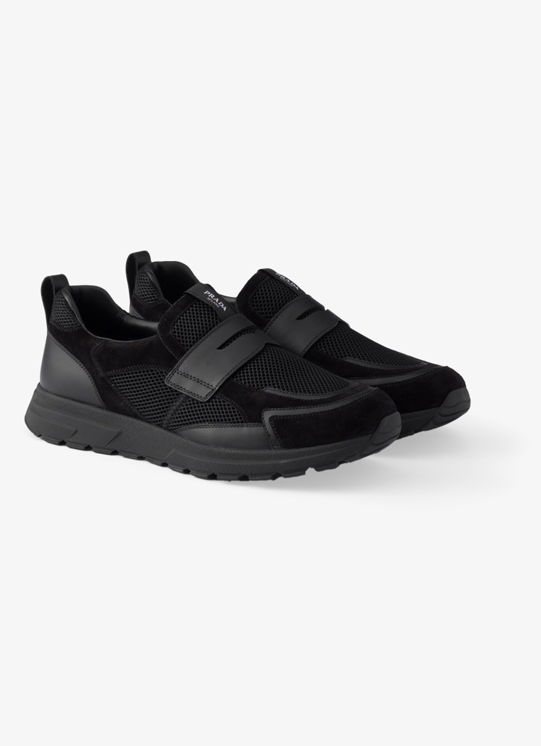 Prada Prax loafer van mesh met leren details - detail 4 zwart