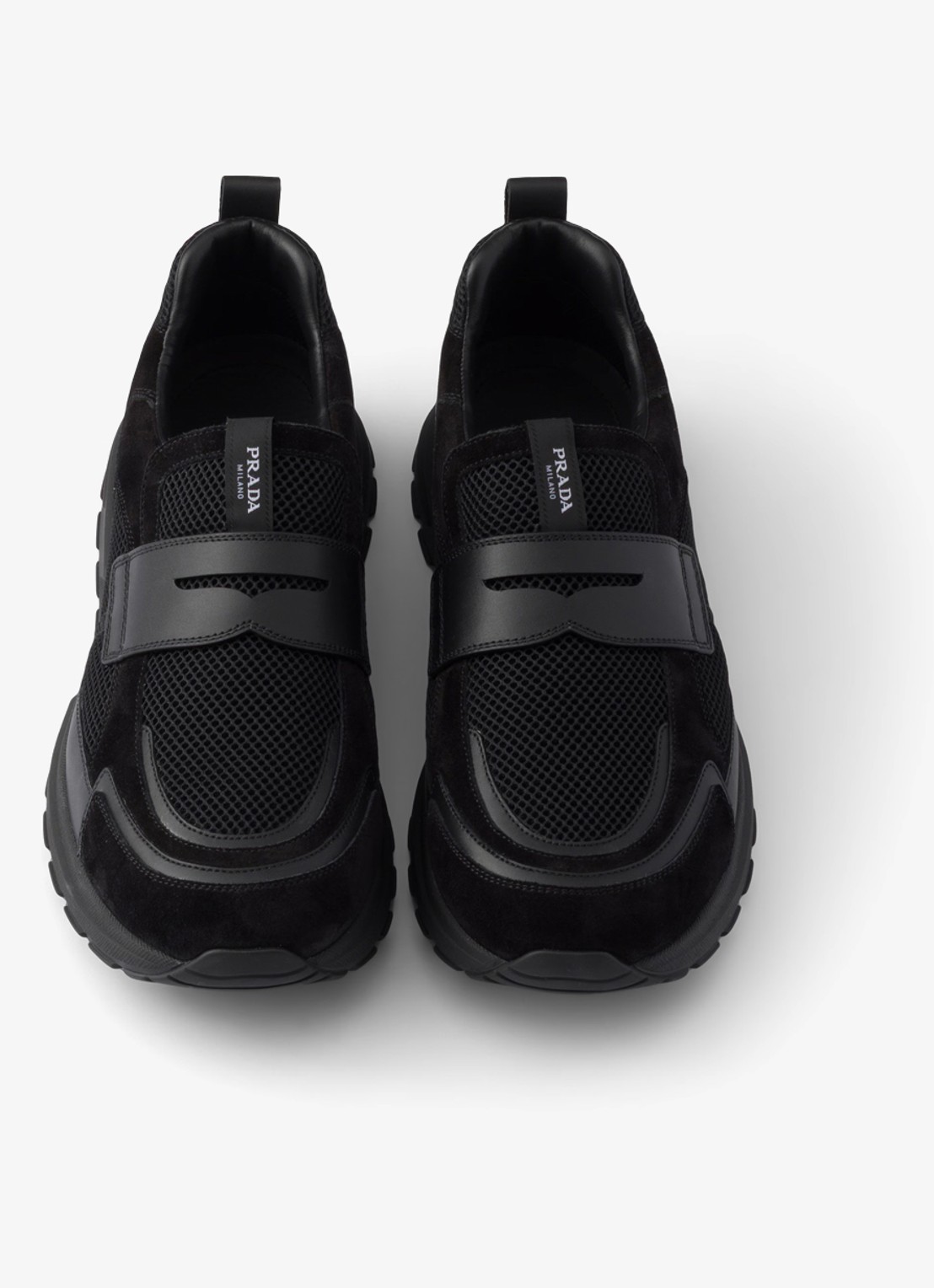 Prada Prax loafer van mesh met leren details - detail 5 zwart