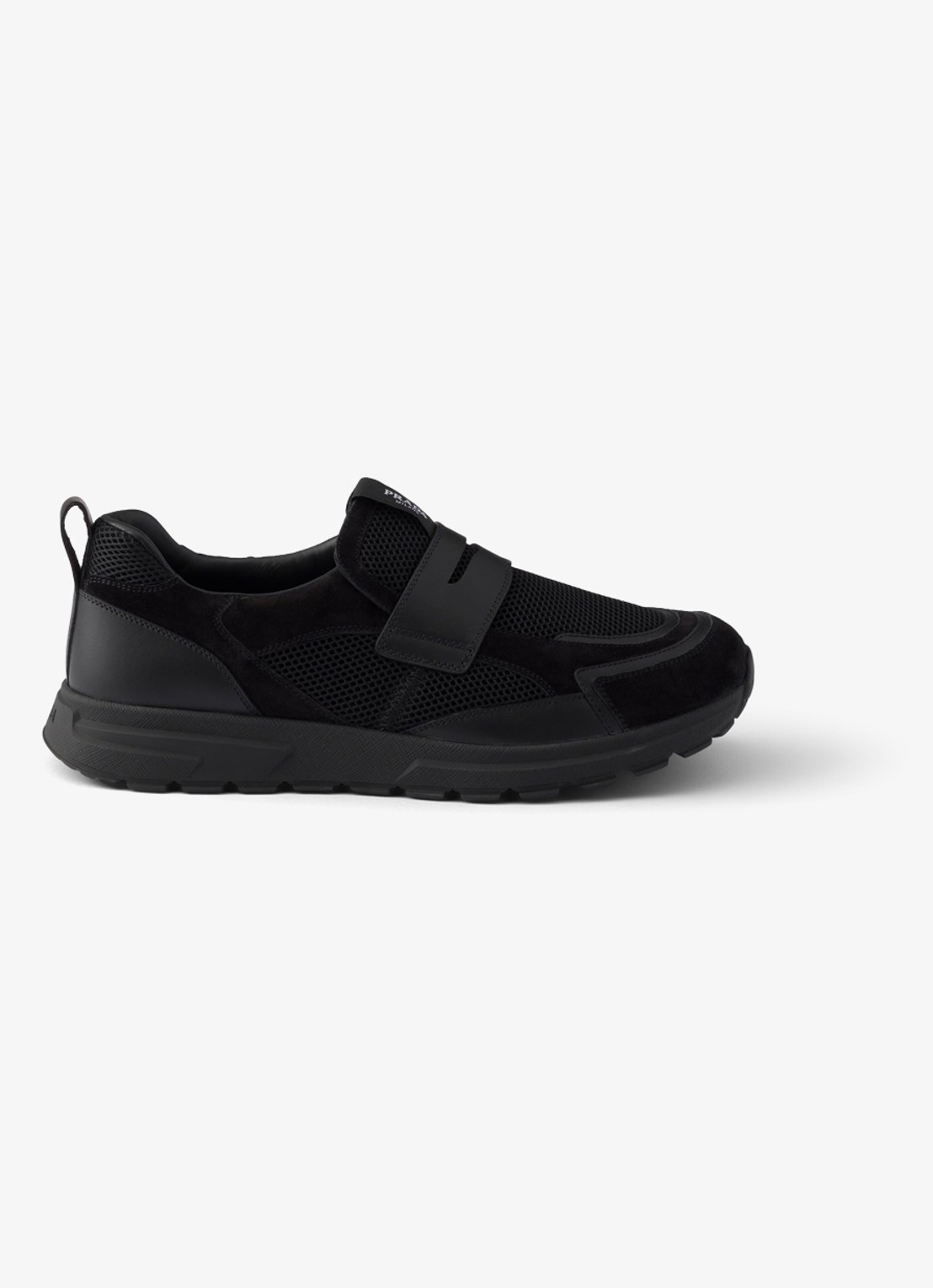 Prada Prax loafer van mesh met leren details - voorkant 2 zwart