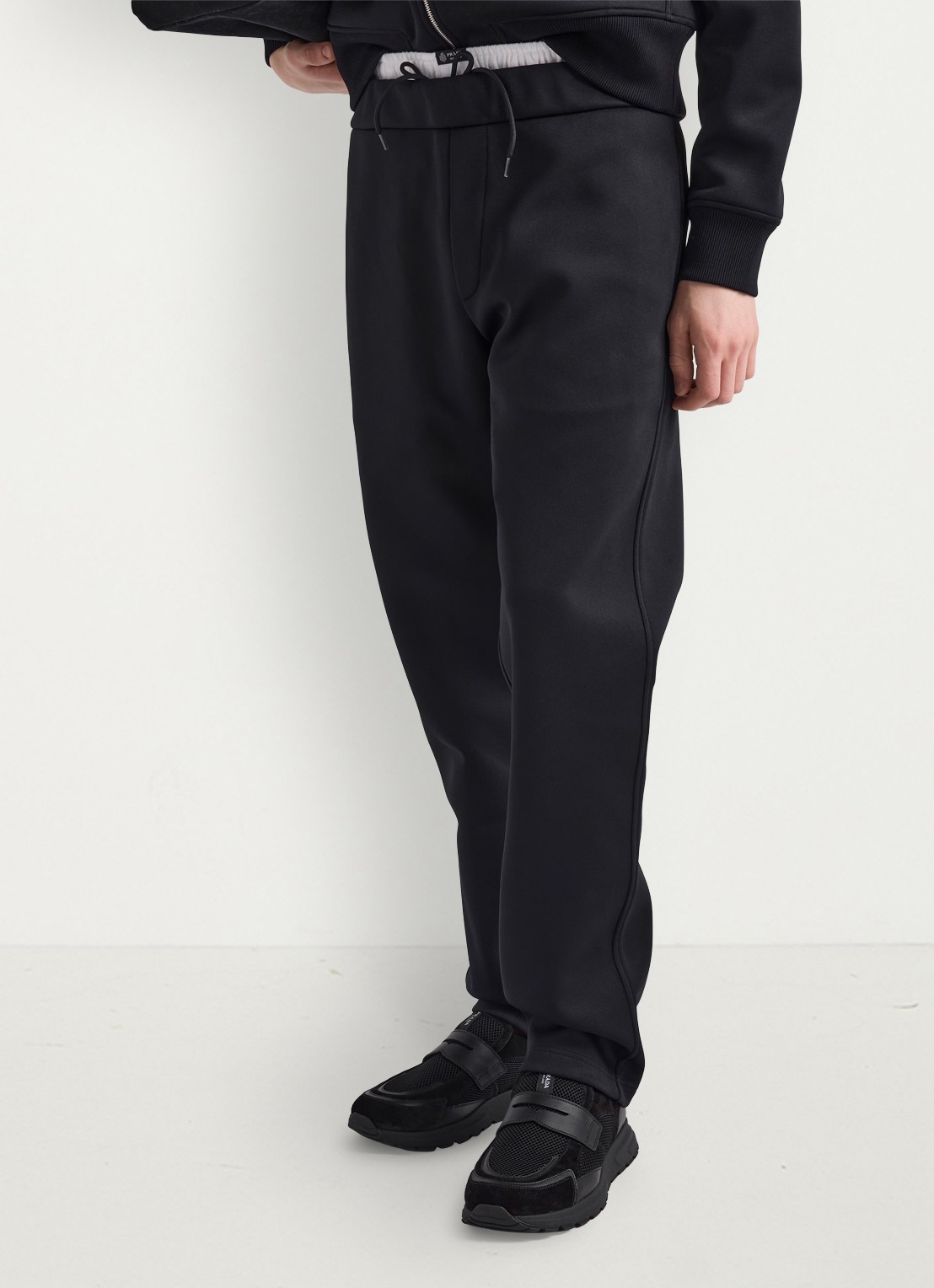 Prada Prax loafer van mesh met leren details - voorkant 3 zwart