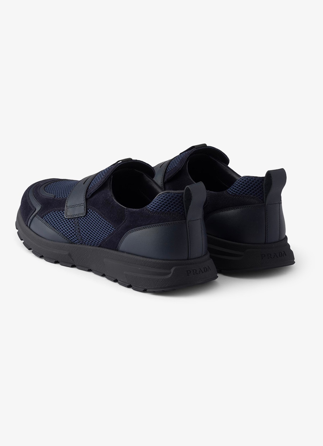 Prada Prax loafer van mesh met leren details - achterkant 6 donkerblauw