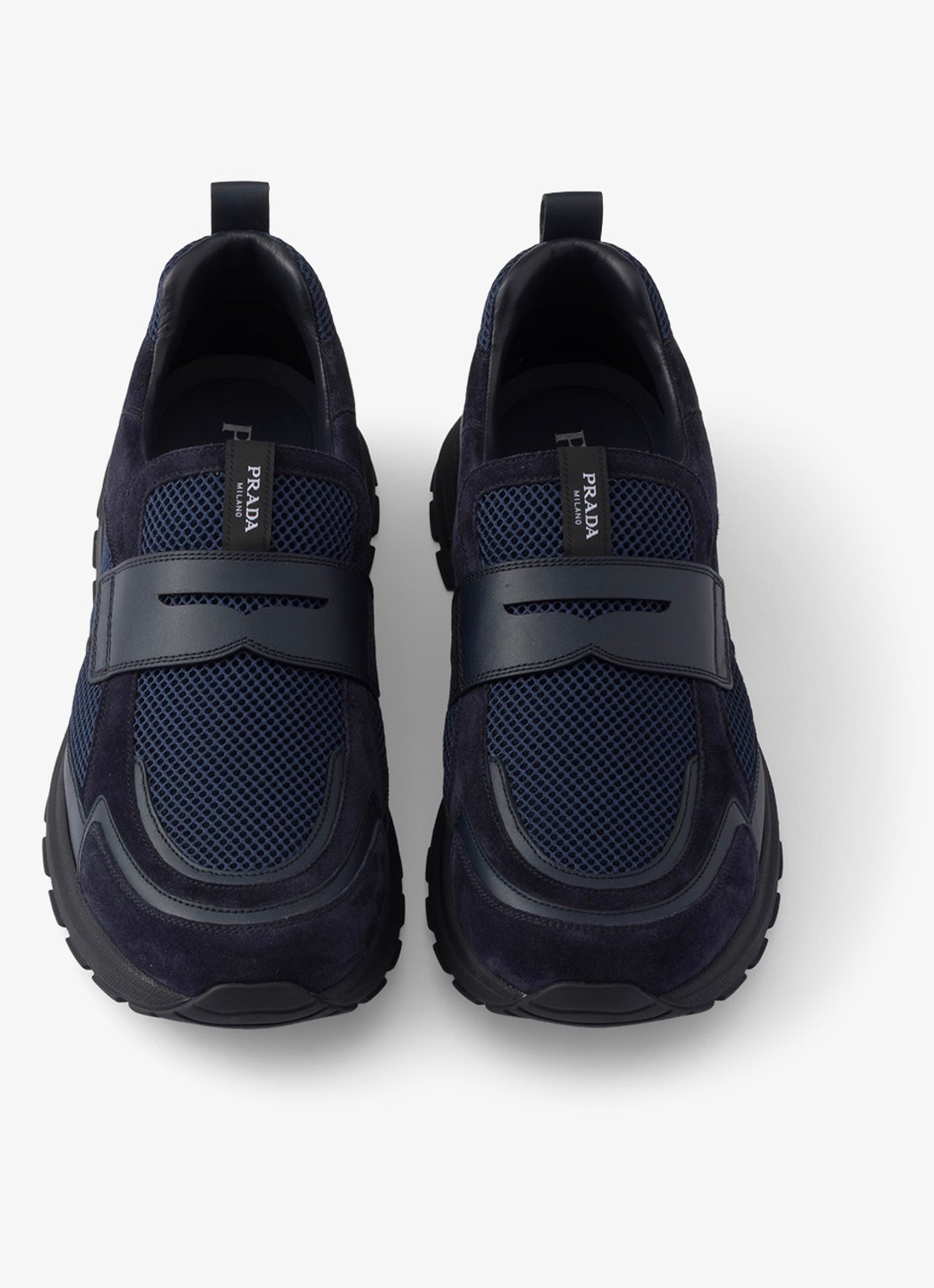 Prada Prax loafer van mesh met leren details - detail 4 donkerblauw