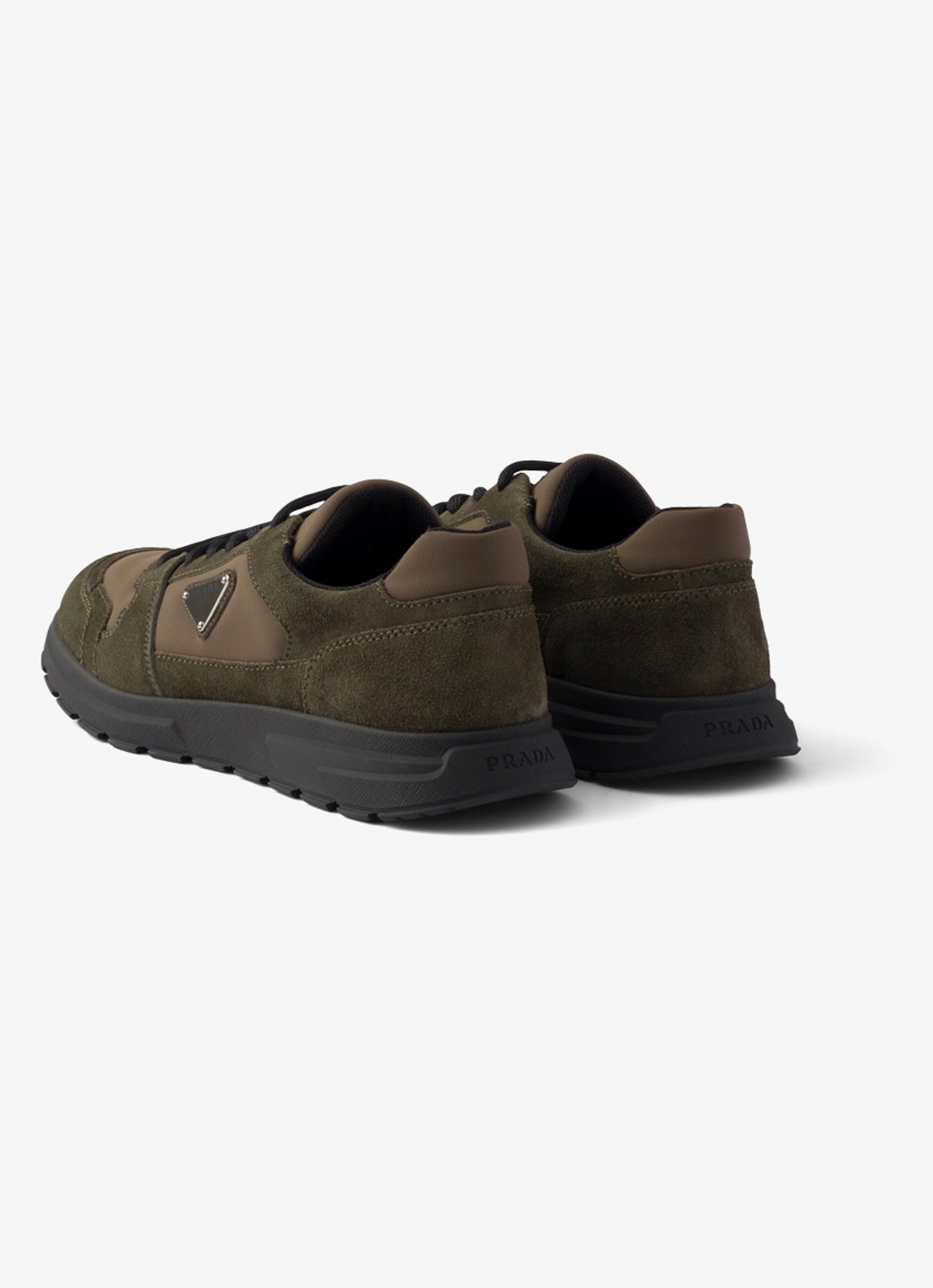 Prada Prax Re-Nylon sneaker met kalfssuède details - achterkant donkergroen