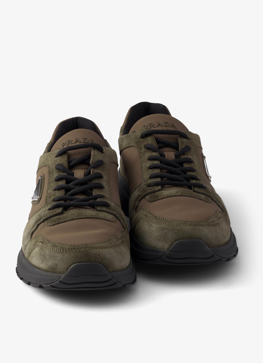 Prada Prax Re-Nylon sneaker met kalfssuède details - detail 5 donkergroen