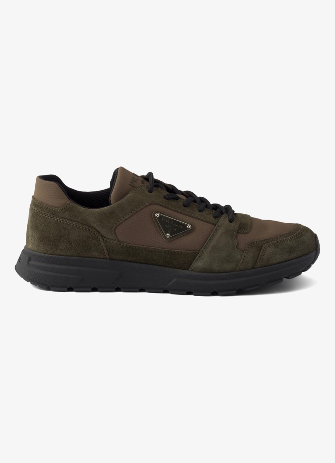 Prada Prax Re-Nylon sneaker met kalfssuède details - voorkant 2 donkergroen
