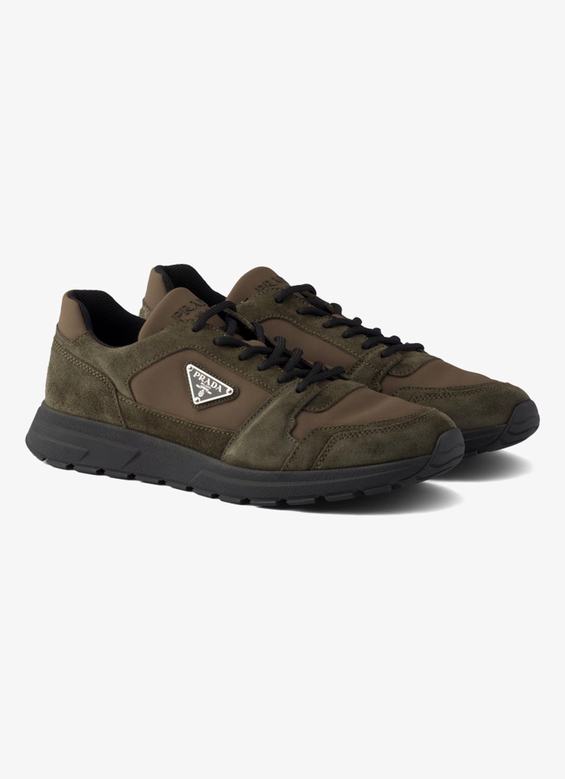 Prada Prax Re-Nylon sneaker met kalfssuède details - voorkant 3 donkergroen