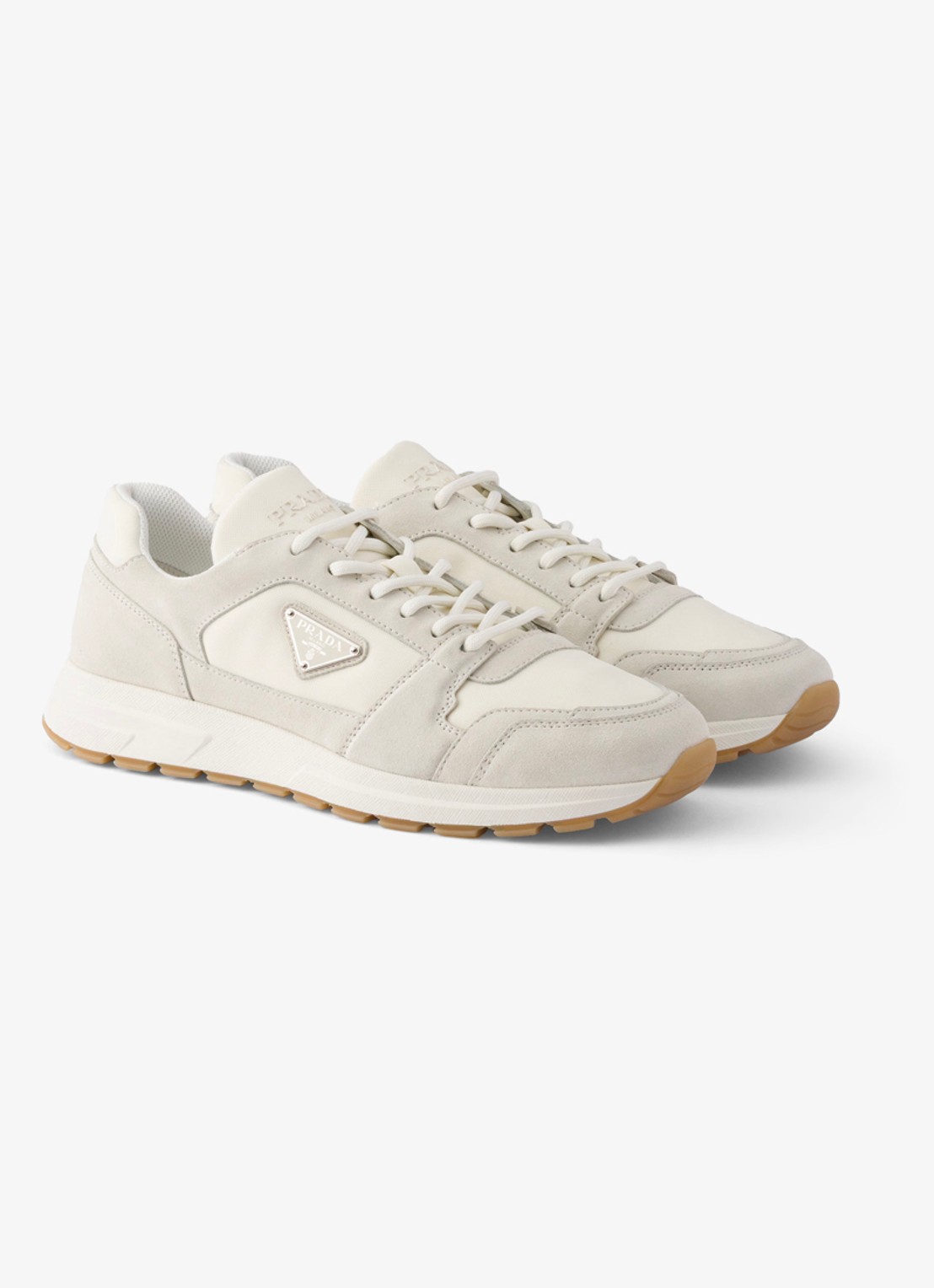 Prada Prax Re-Nylon sneaker met kalfssuède details - detail 2 gebroken wit