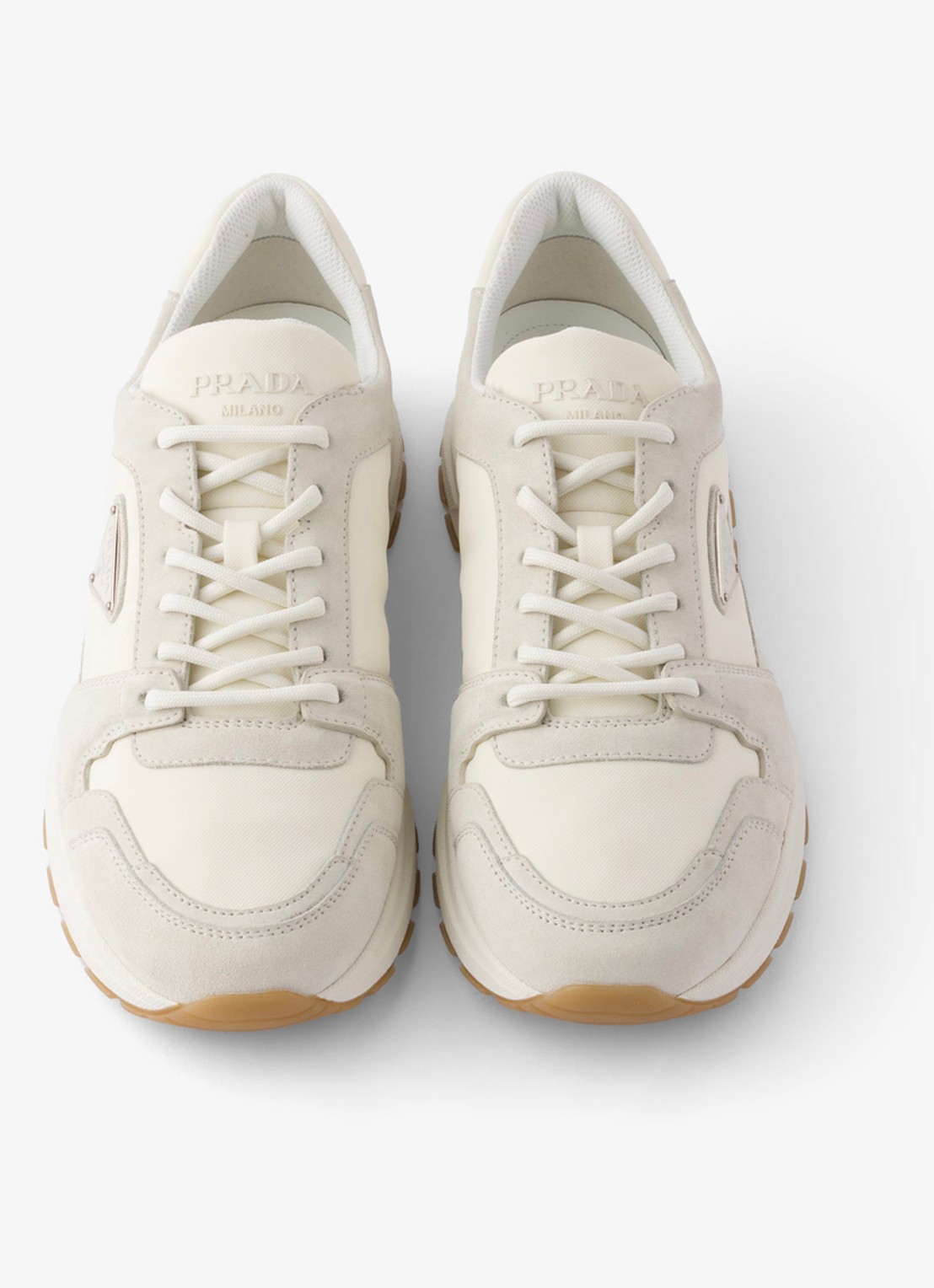 Prada Prax Re-Nylon sneaker met kalfssuède details - detail 3 gebroken wit