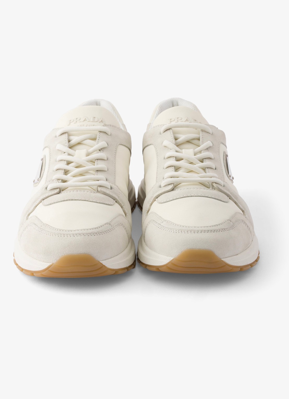 Prada Prax Re-Nylon sneaker met kalfssuède details - detail 4 gebroken wit