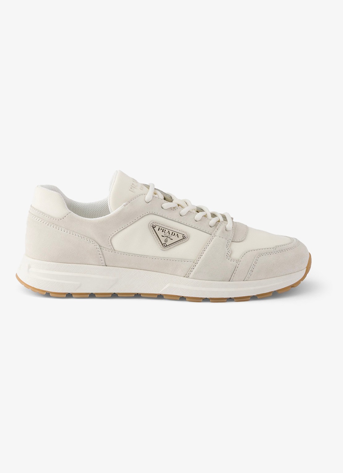 Prada Prax Re-Nylon sneaker met kalfssuède details - voorkant 6 gebroken wit