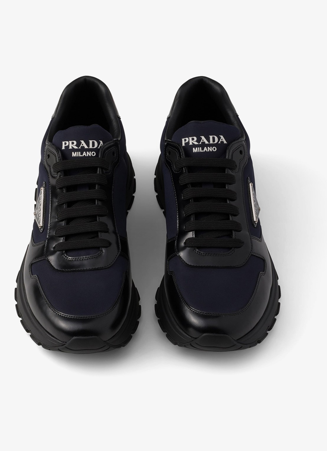 Prada Prax Re-Nylon sneaker met leren details - detail 5 blauw