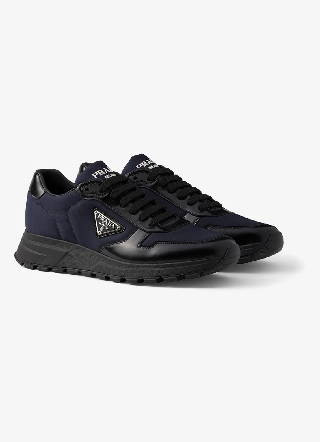 Prada Prax Re-Nylon sneaker met leren details - voorkant 3 blauw