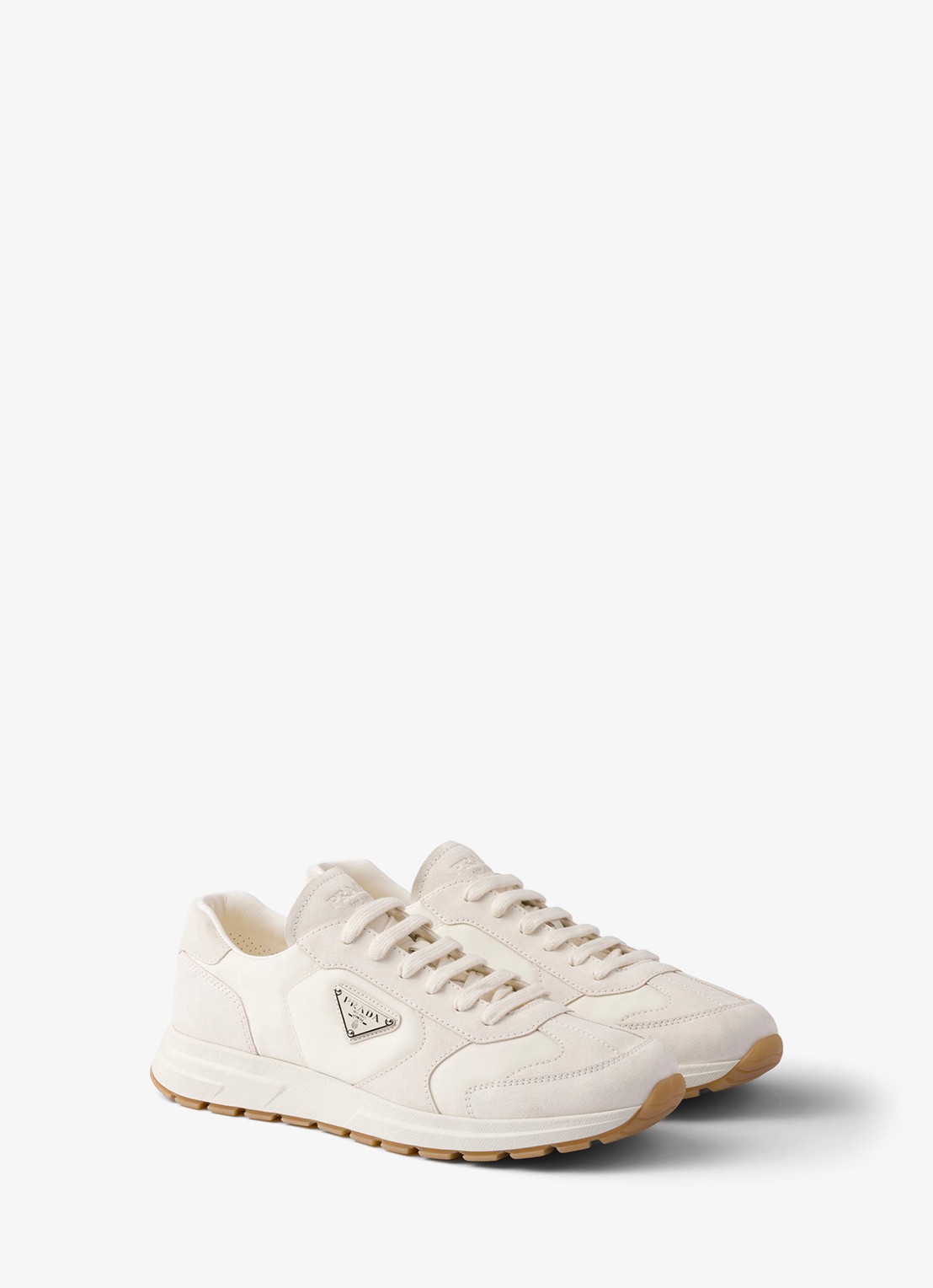 Prada Prax Re-Nylon sneaker met suède details - detail 4 gebroken wit
