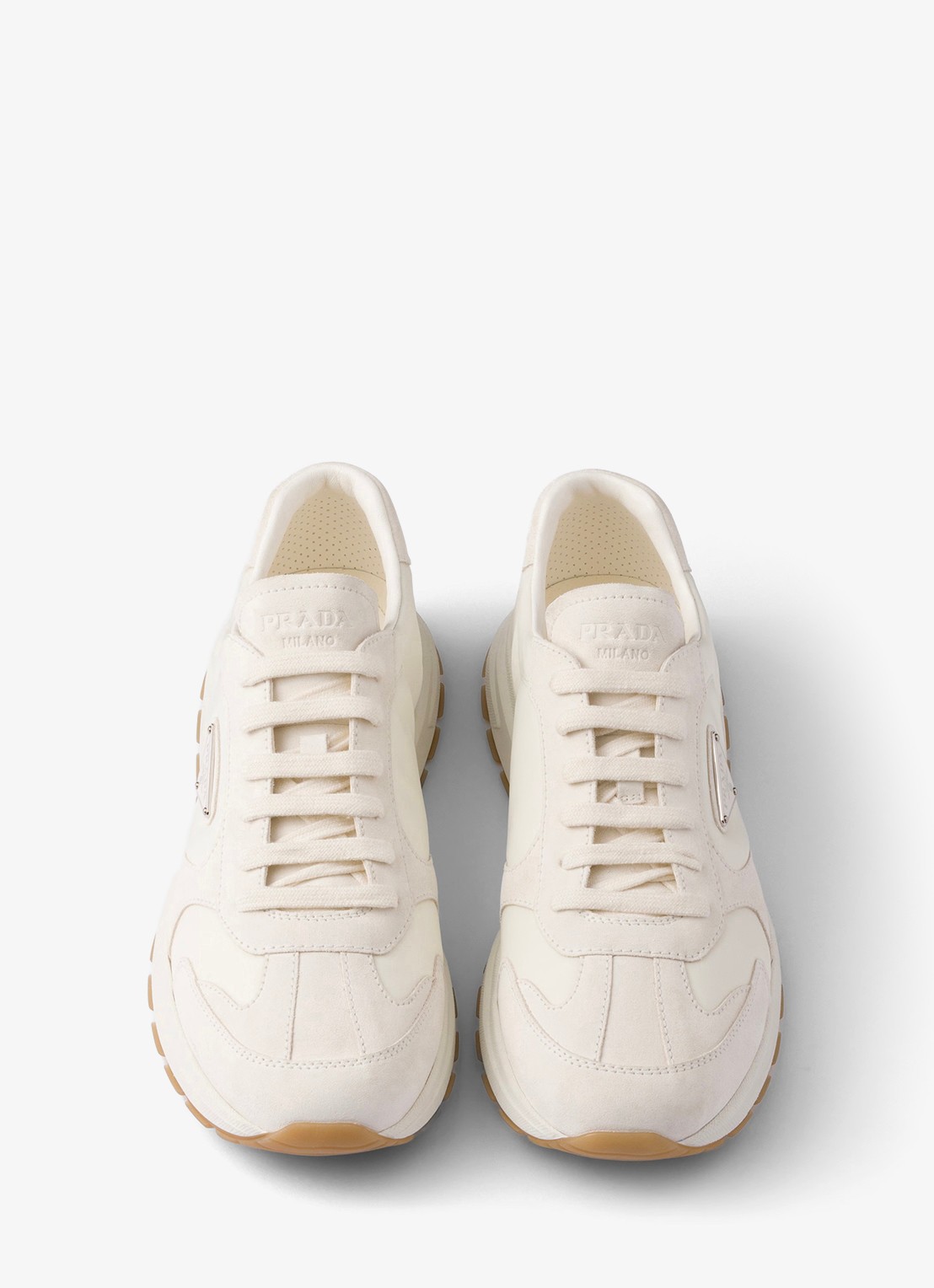 Prada Prax Re-Nylon sneaker met suède details - detail 5 gebroken wit