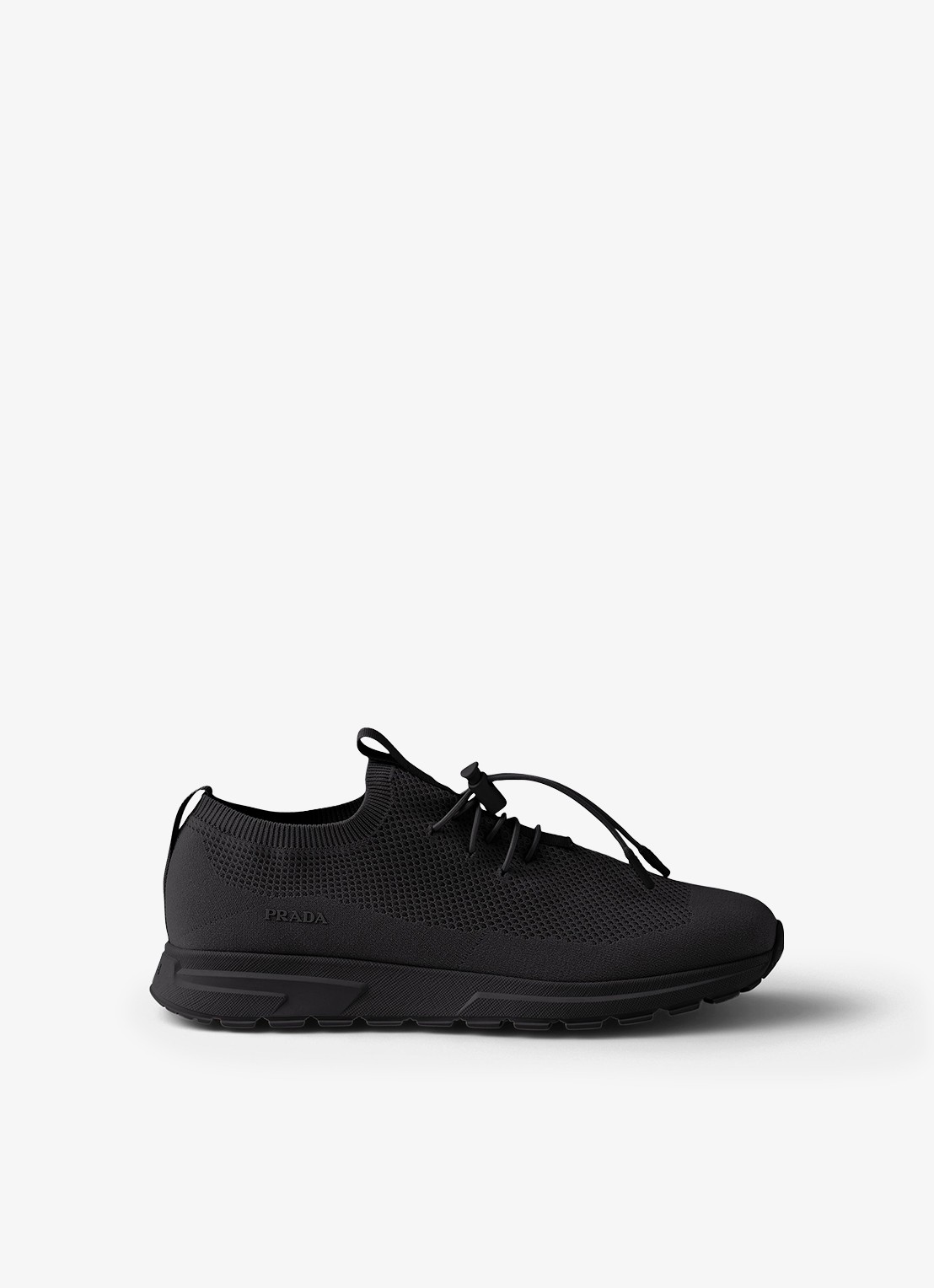 Prada Prax sneaker met gebreid bovenwerk - voorkant zwart
