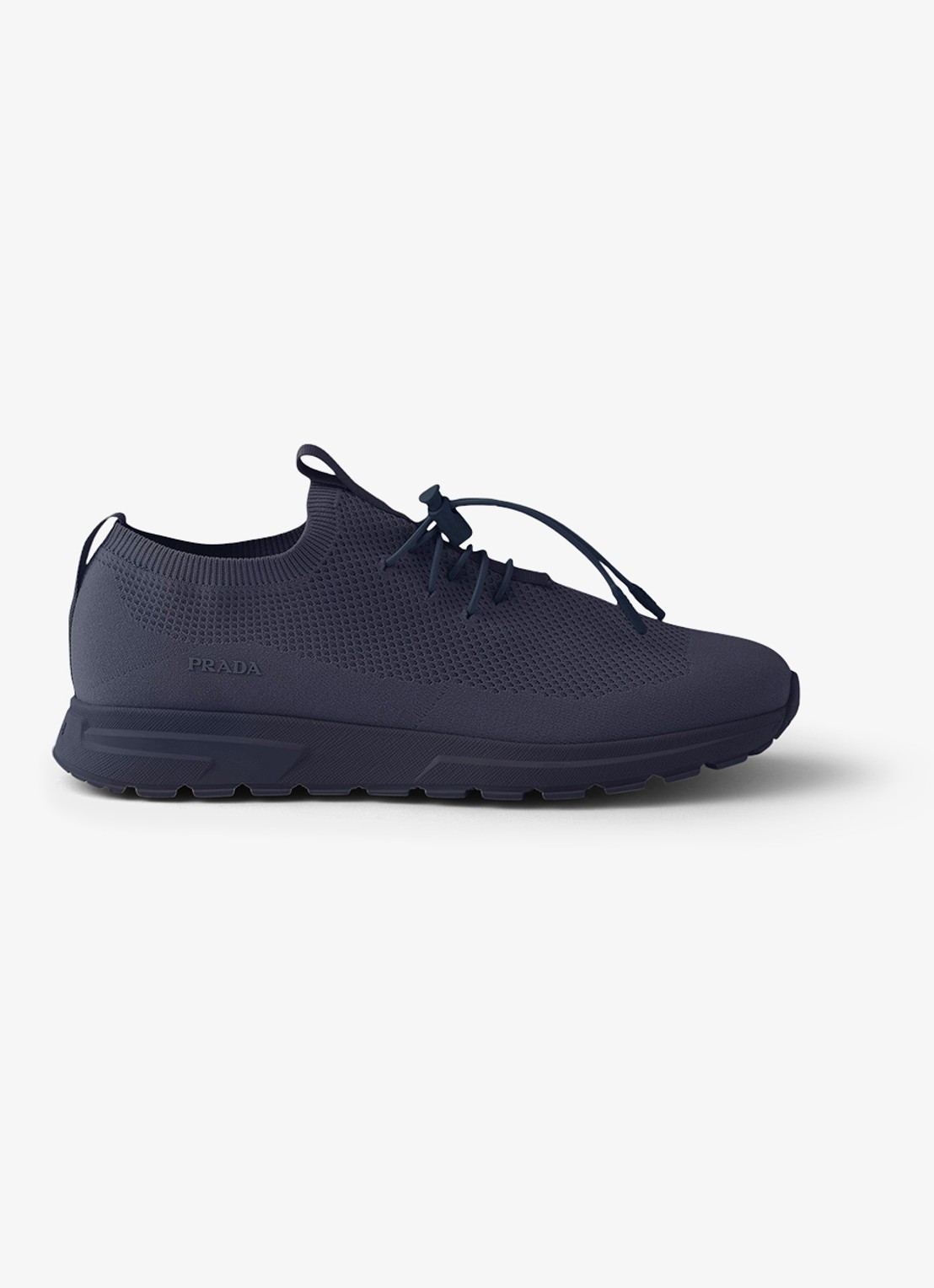 Prada Prax sneaker met gebreid bovenwerk - voorkant donkerblauw