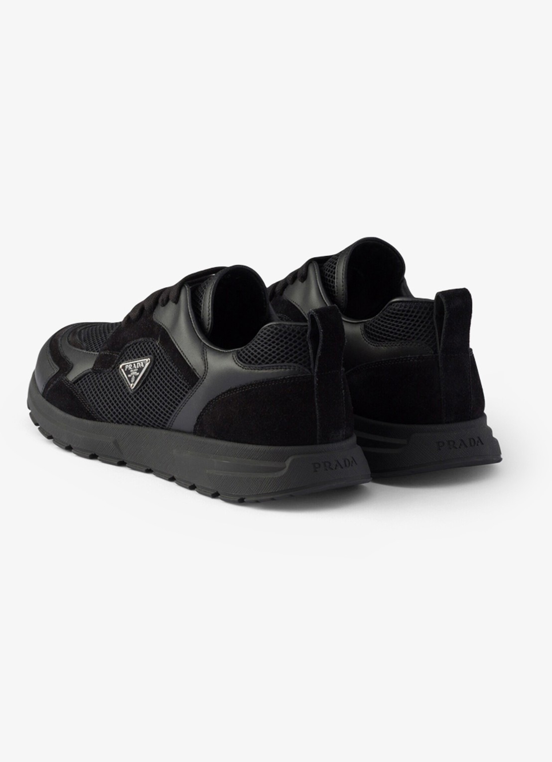 Prada Prax sneaker van leer met mesh details - achterkant 4 zwart