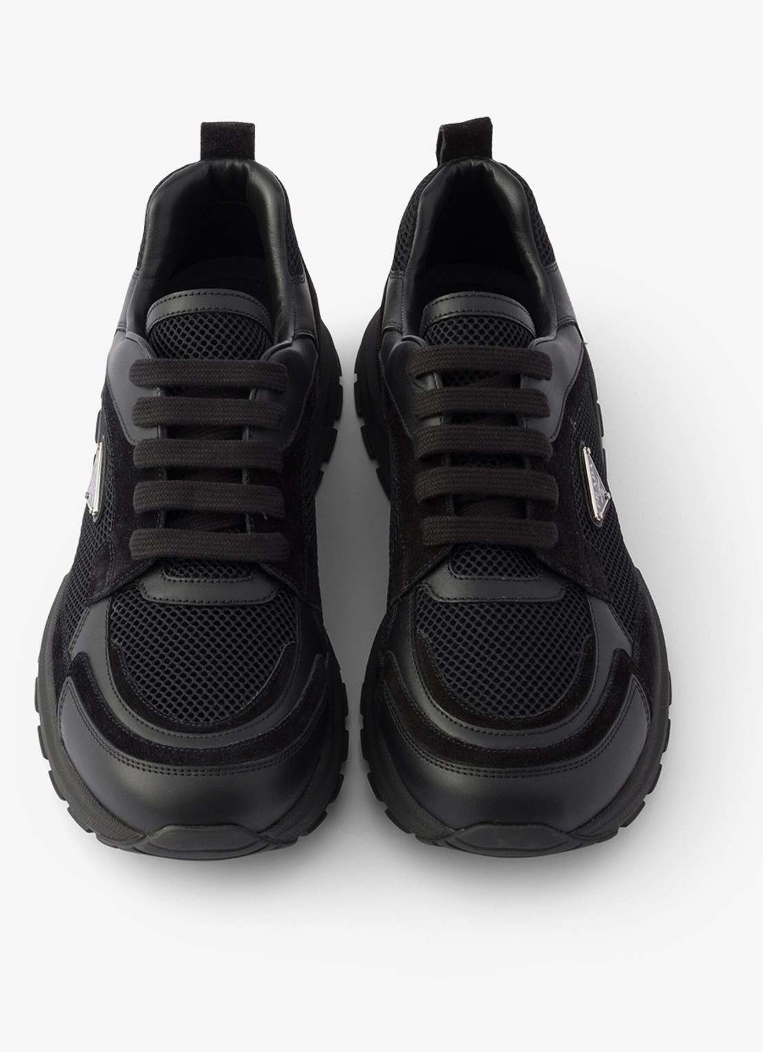 Prada Prax sneaker van leer met mesh details - detail zwart