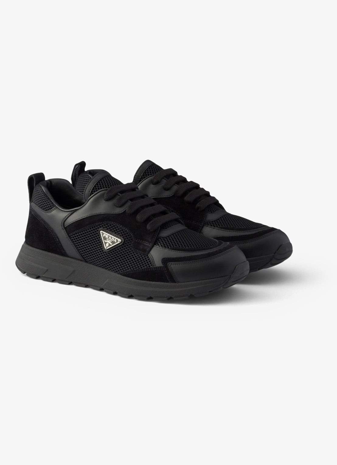 Prada Prax sneaker van leer met mesh details - detail zwart