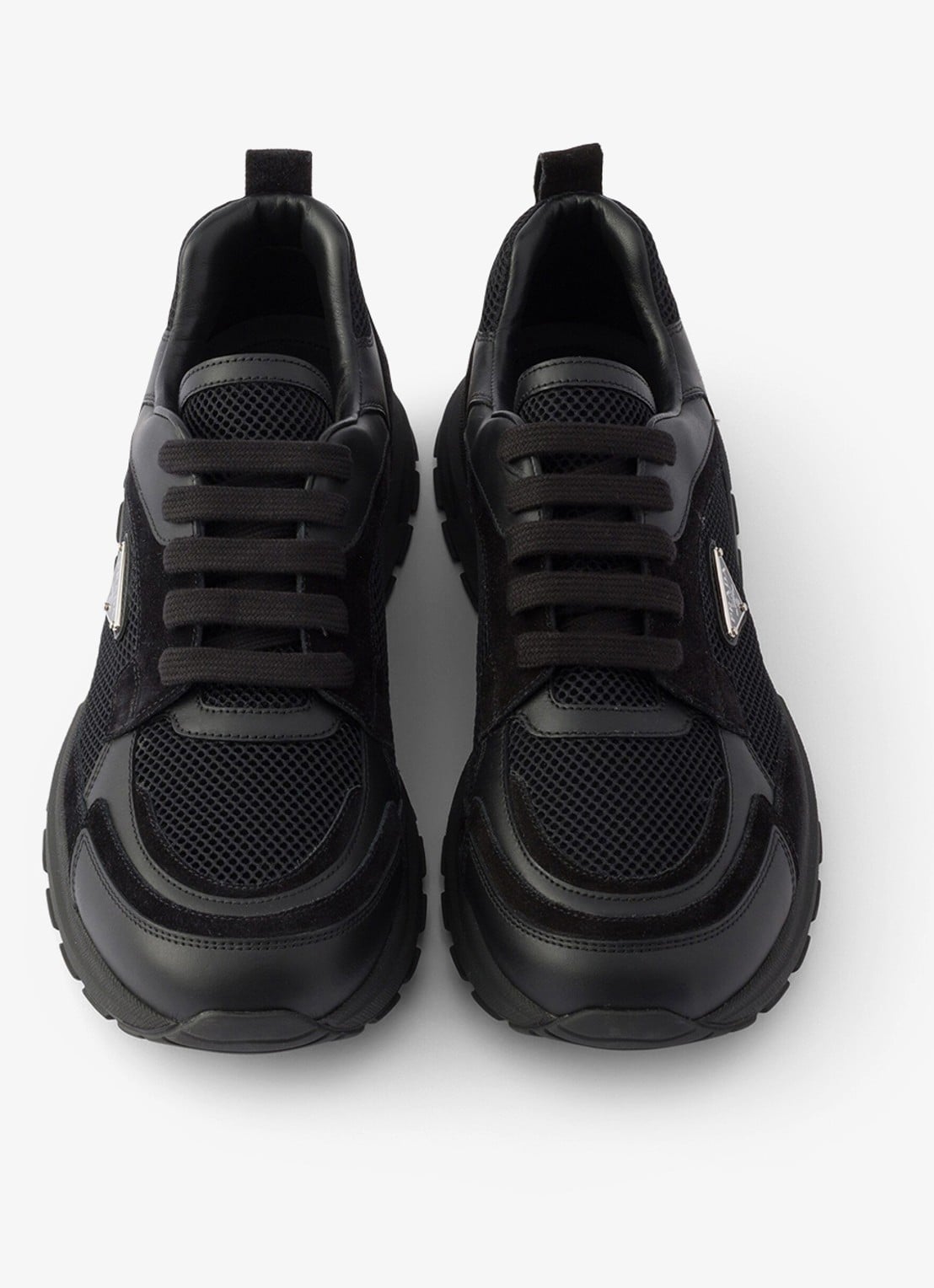 Prada Prax sneaker van leer met mesh details - detail 2 zwart