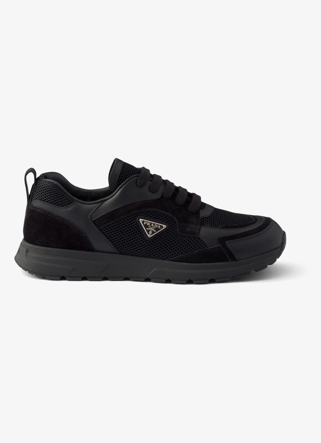 Prada Prax sneaker van leer met mesh details - voorkant 5 zwart