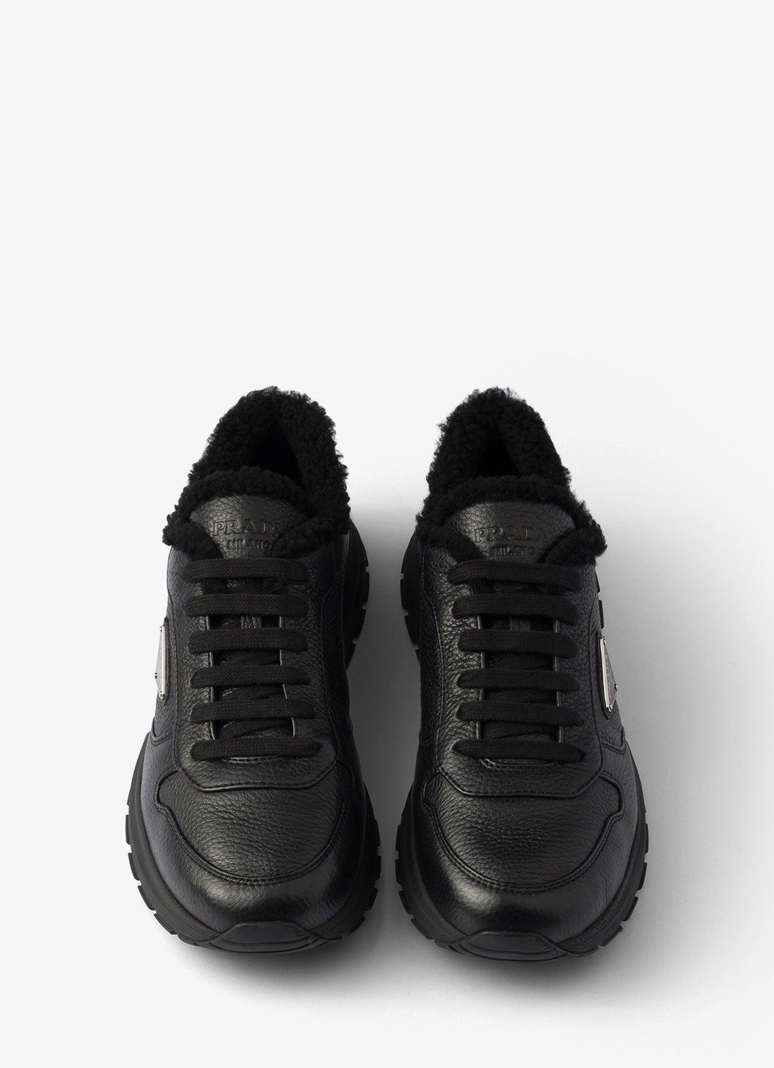 Prada Prax sneaker van leer met schapenvacht - detail 4 zwart