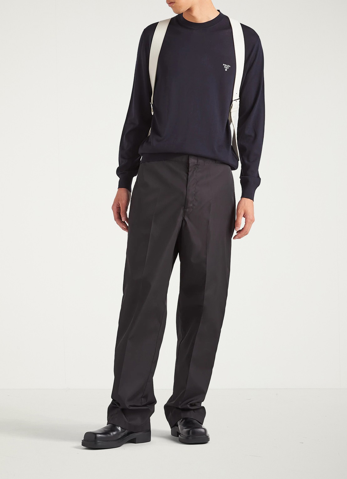 Prada Pullover van wol met logoborduring - detail 3 donkerblauw