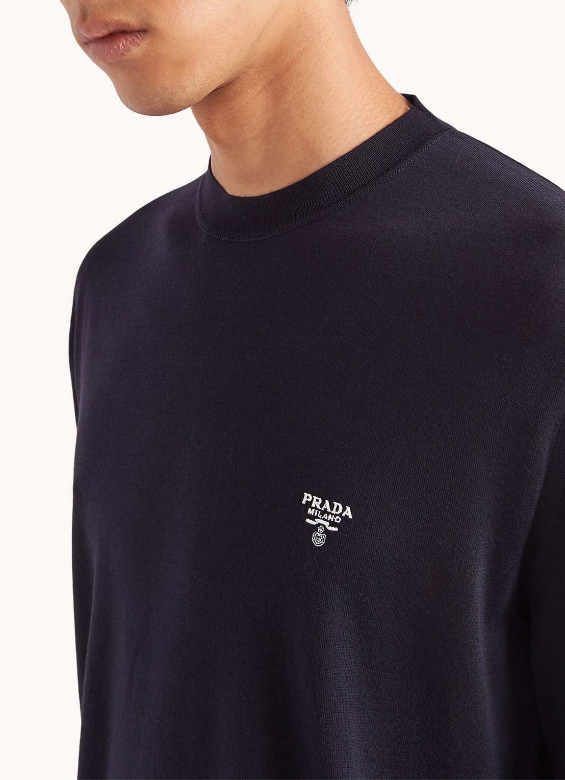 Prada Pullover van wol met logoborduring - detail 6 donkerblauw