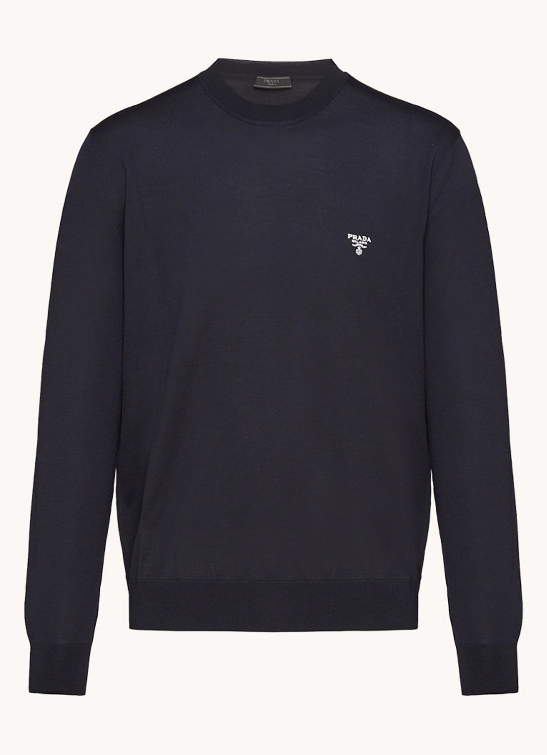 Prada Pullover van wol met logoborduring - voorkant donkerblauw