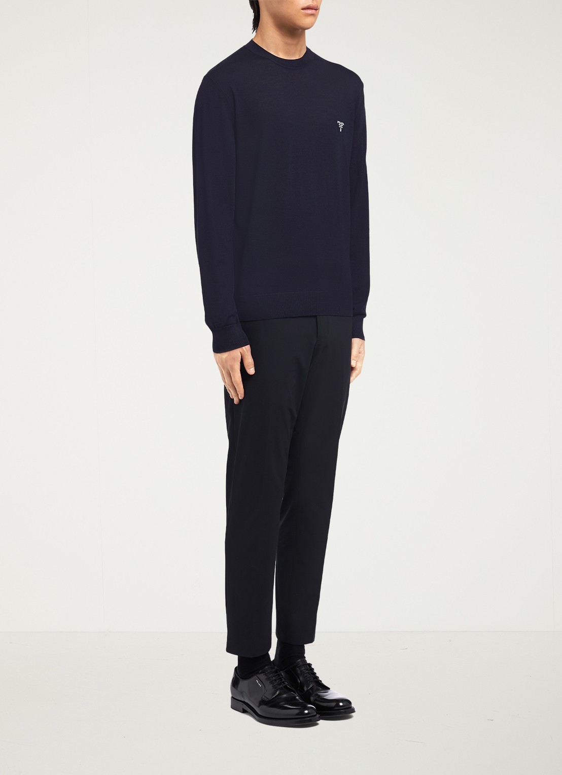 Prada Pullover van wol met logoborduring - voorkant 2 donkerblauw
