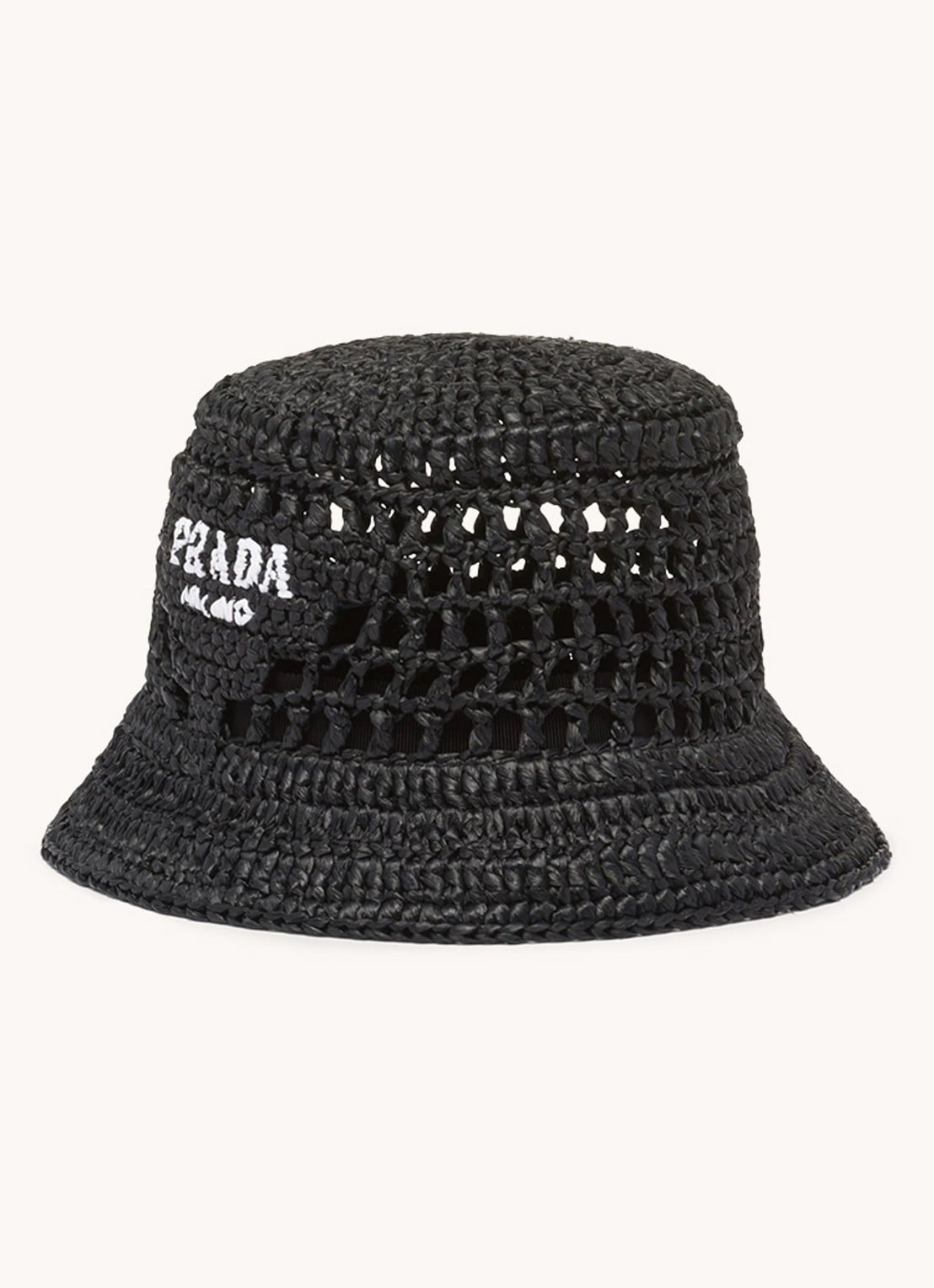 Prada Raffia bucket hoed van stro - voorkant 3 zwart
