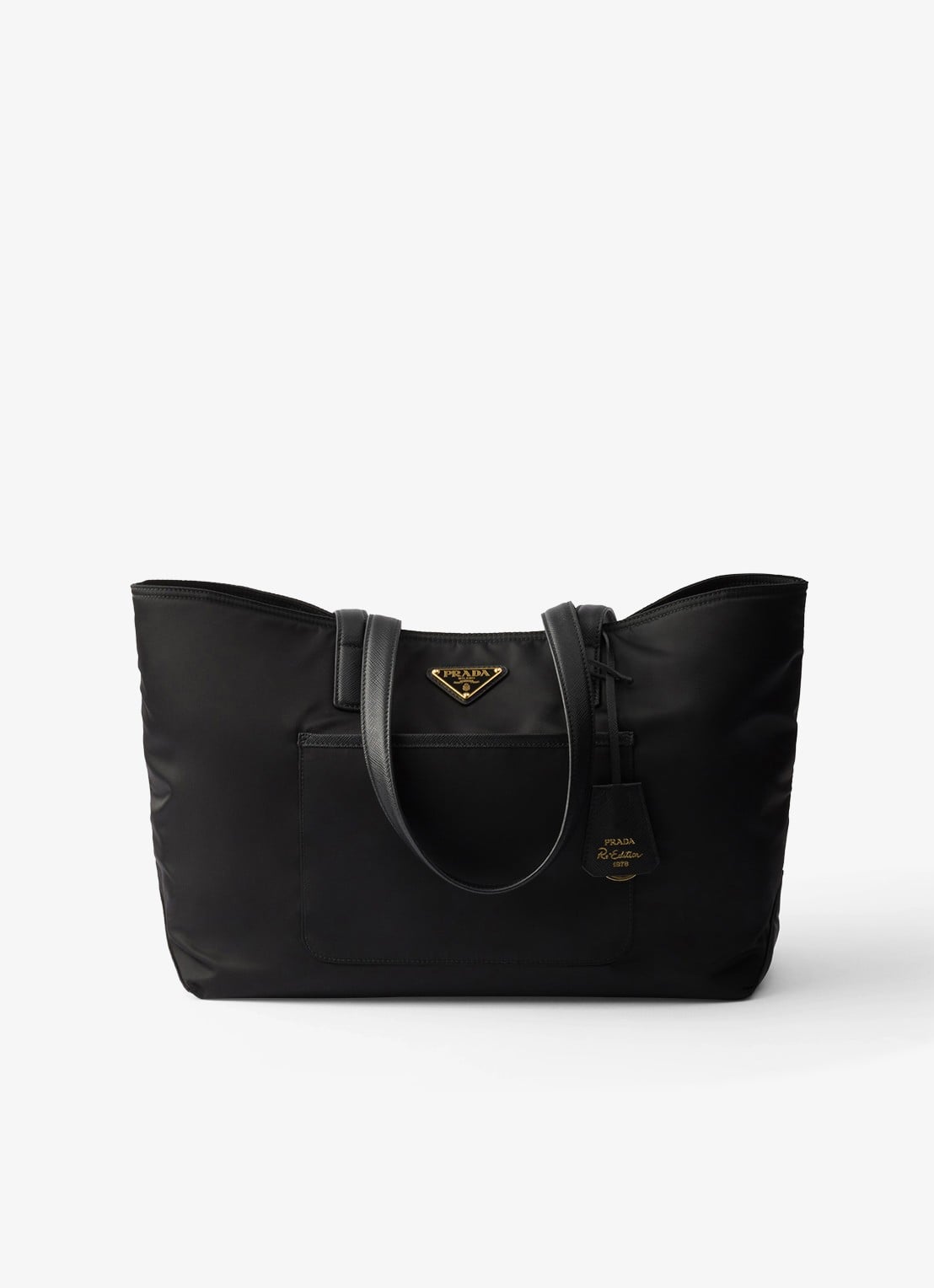 Prada Re-Edition 1978 Re-Nylon Medium shopper met leren details - voorkant 4 zwart