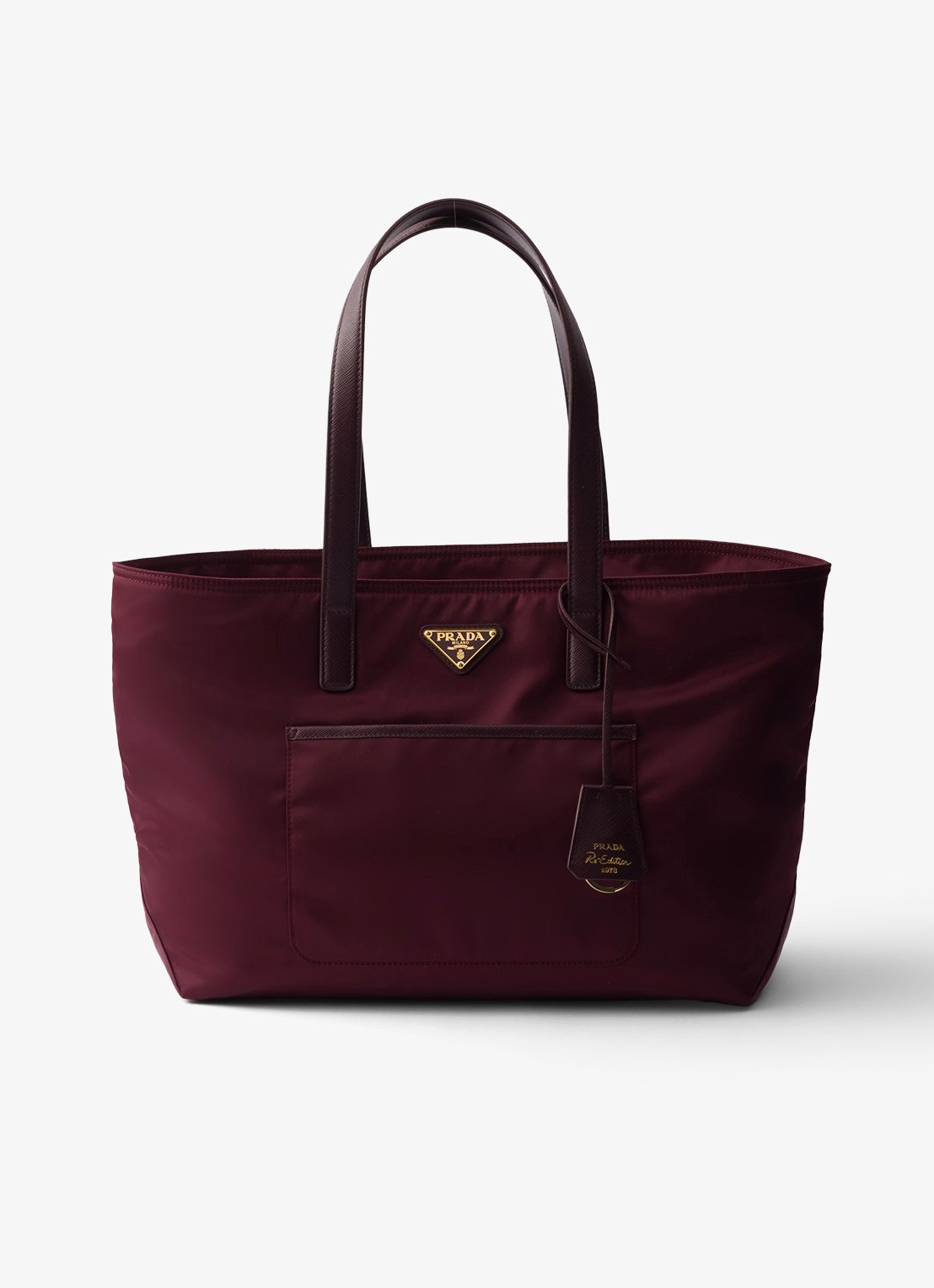 Prada Re-Edition 1978 Re-Nylon Medium shopper met leren details - voorkant 4 bordeauxrood