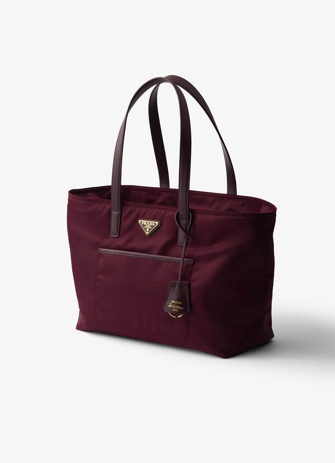 Prada Re-Edition 1978 Re-Nylon Medium shopper met leren details - voorkant 5 bordeauxrood