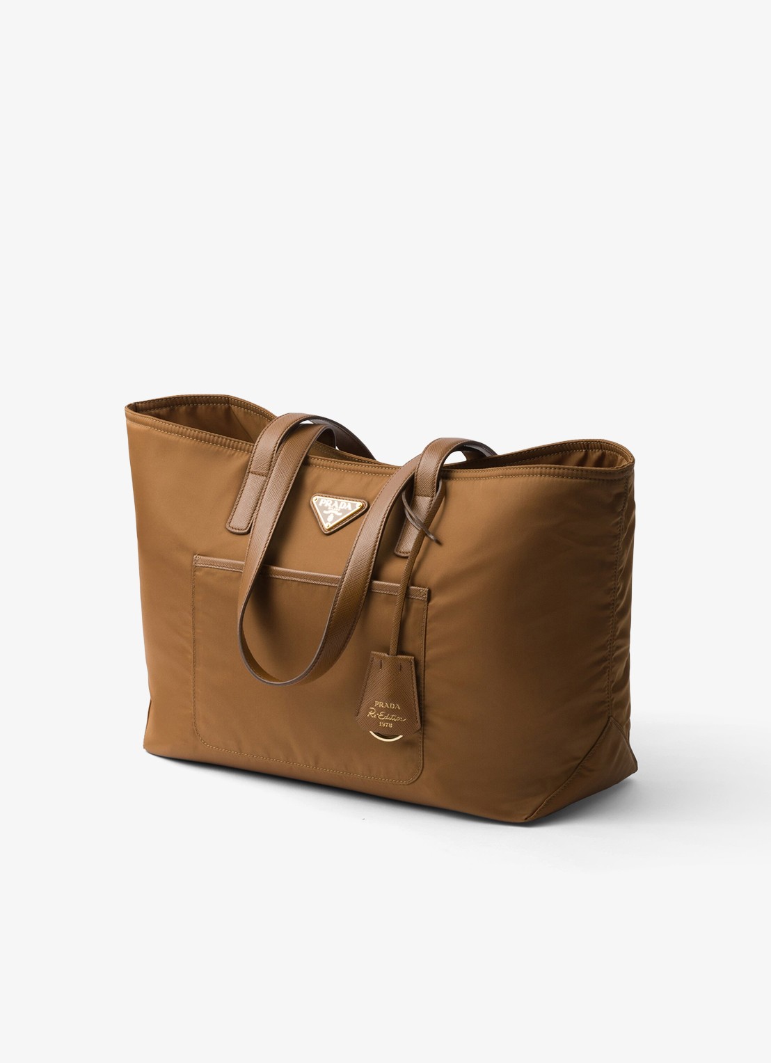 Prada Re-Edition 1978 Re-Nylon Medium shopper met leren details - voorkant 5 camel